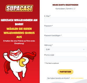 Supacasi Konto erstellen